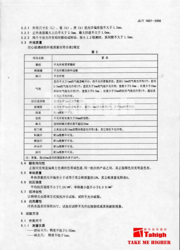 玻璃砖行业标准
